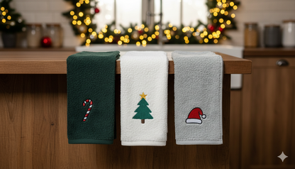 Pack 3 x Trapo de cocina Bordado Navidad 🎄 – Edición Limitada