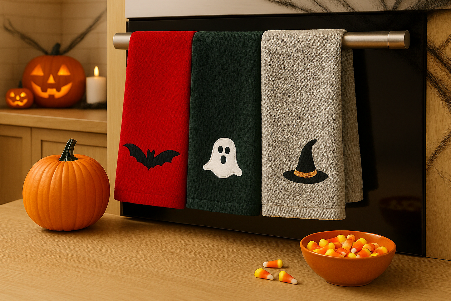 Pack 3 x Trapo de cocina bordado Halloween 🎃 – Edición Limitada