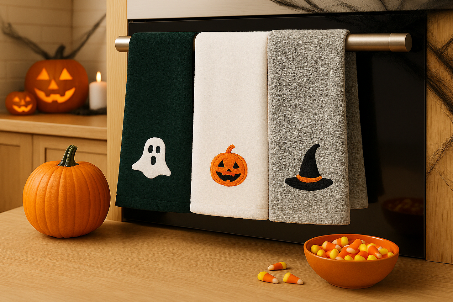 Pack 3 x Trapo de cocina bordado Halloween 🎃 – Edición Limitada